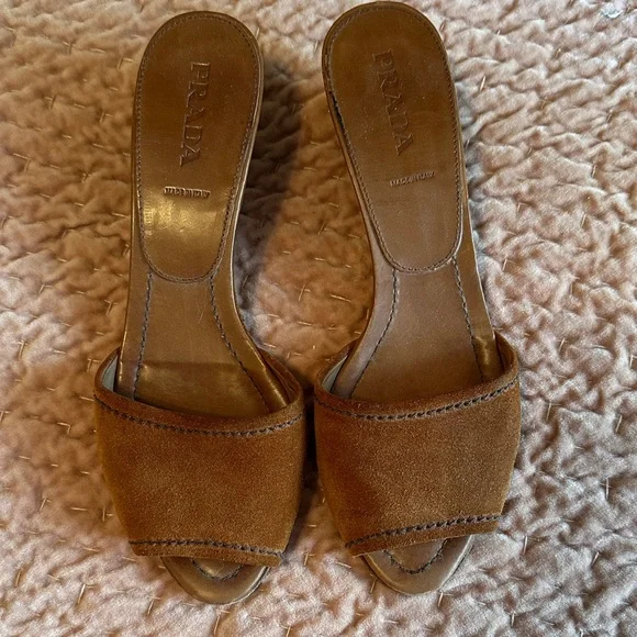 Prada Brown Suede Mules - Picture 1 of 5